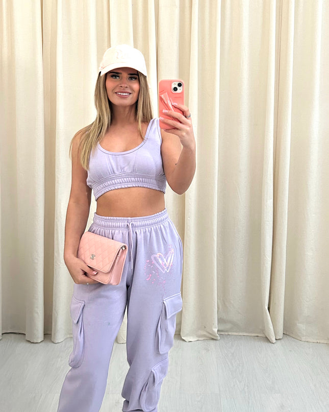 Pastel Heart Graffiti Cargo Co ord Lilac