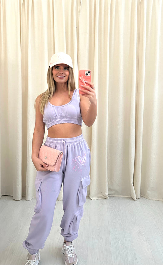 Pastel Heart Graffiti Cargo Co ord Lilac