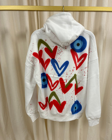 Evil Eye, Cherry Spray Painted Hoodie Adults