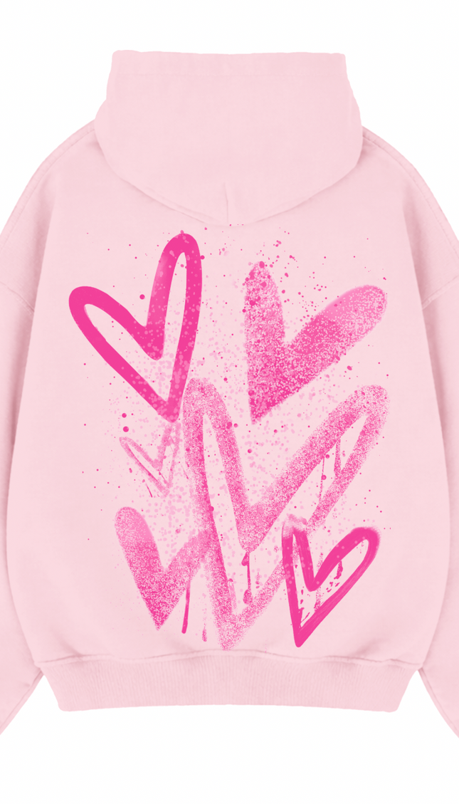 Hot Pink Scatter Heart Printed Hoodie – image 5