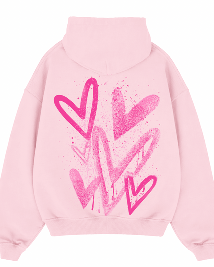 Hot Pink Scatter Heart Printed Hoodie Adults