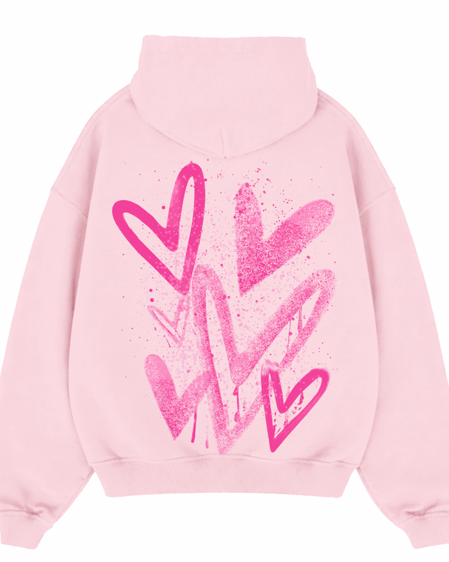 Hot Pink Scatter Heart Printed  Hoodie Kids