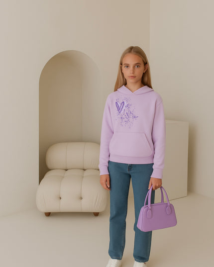 Lilac Heart Printed Hoodie