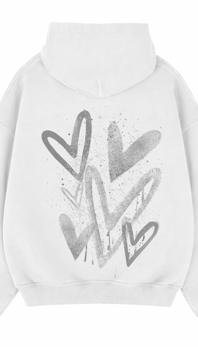 Grey Scatter Heart Printed Hoodie – additional view