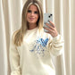 Royal Blue Heart Graffiti Sweatshirt Cream