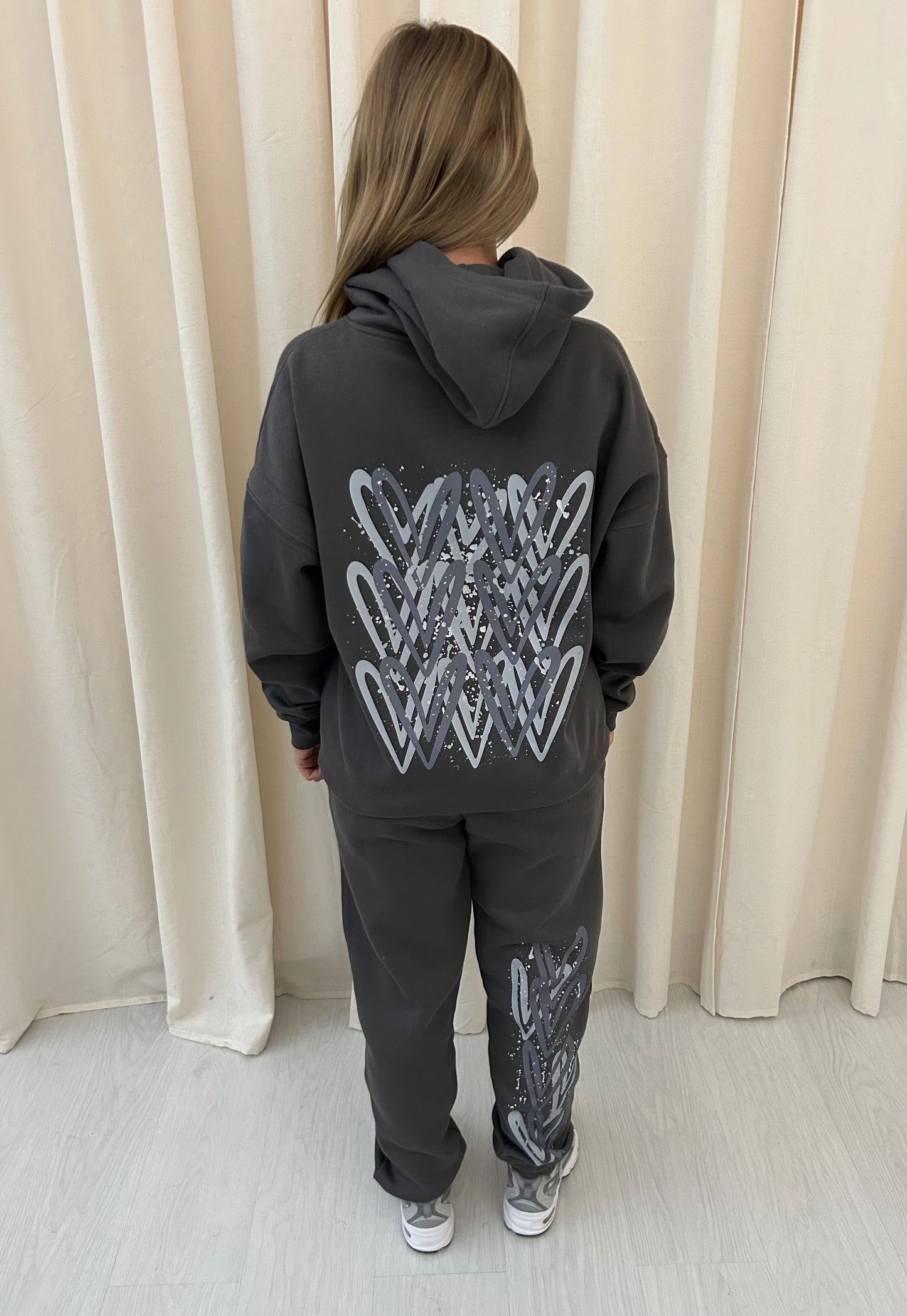 Grey Heart Graffiti Hooded Tracksuit Graffiti Charcoal Grey