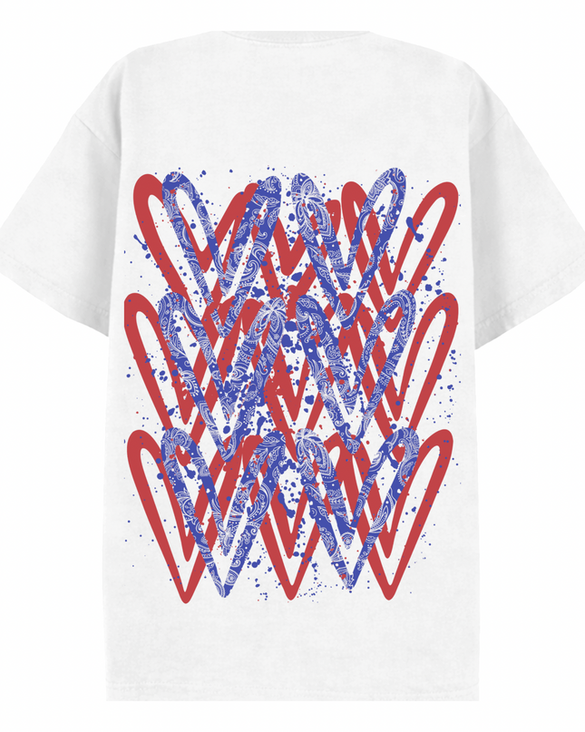 Red/Royal Blue Paisley Heart Printed T-shirt Adult