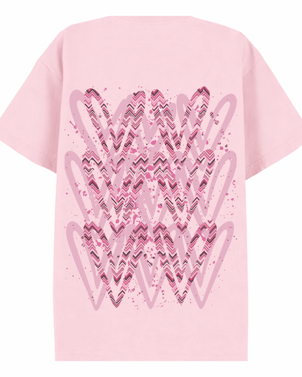 Pink Zig Zag Heart Printed T-shirt Kid