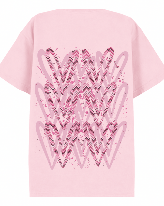 Pink Zig Zag Heart Printed T-shirt Adult