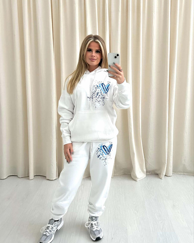 Royal Blue Heart Graffiti Hooded Tracksuit White