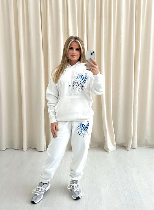 Royal Blue Heart Graffiti Hooded Tracksuit White