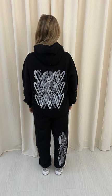 Grey Heart Graffiti Hooded Tracksuit Black