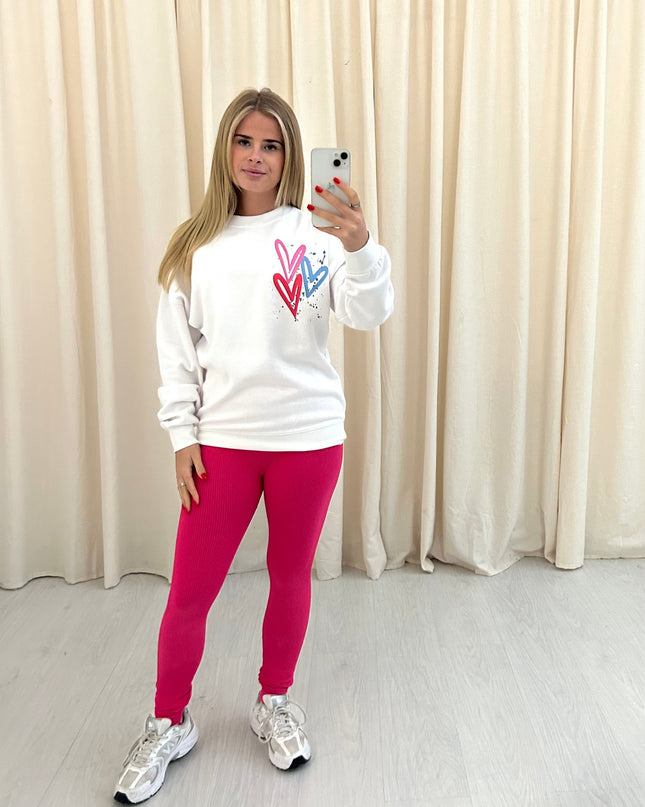 Miss Runway Multicoloured Heart Printed Sweatshirt & Leggings Adults