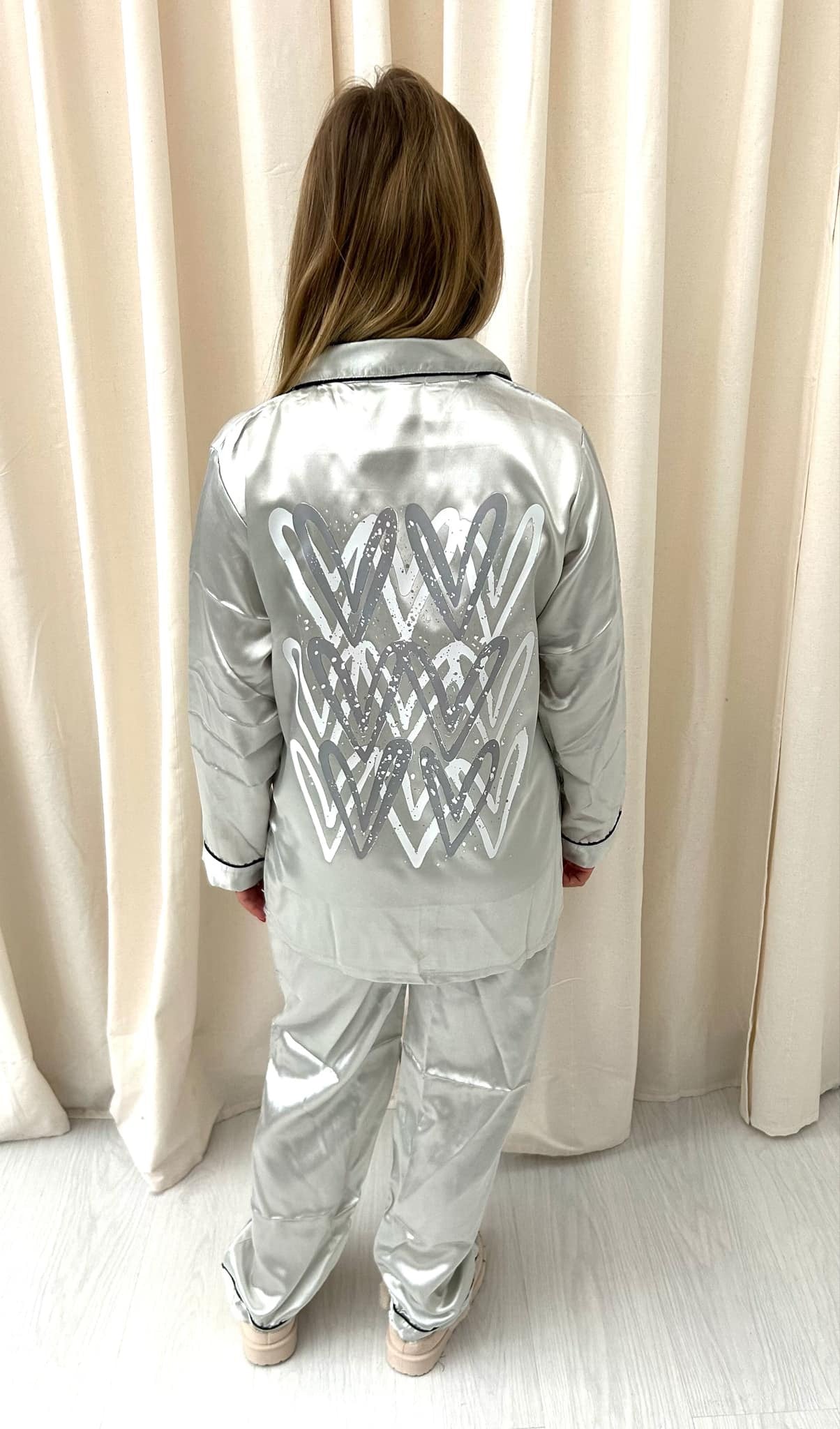 Miss Runway Grey Heart Pyjamas Silver