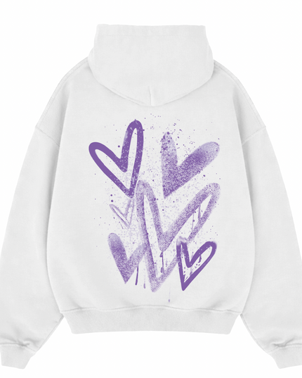Lilac Scatter Heart Printed Hoodie Adults