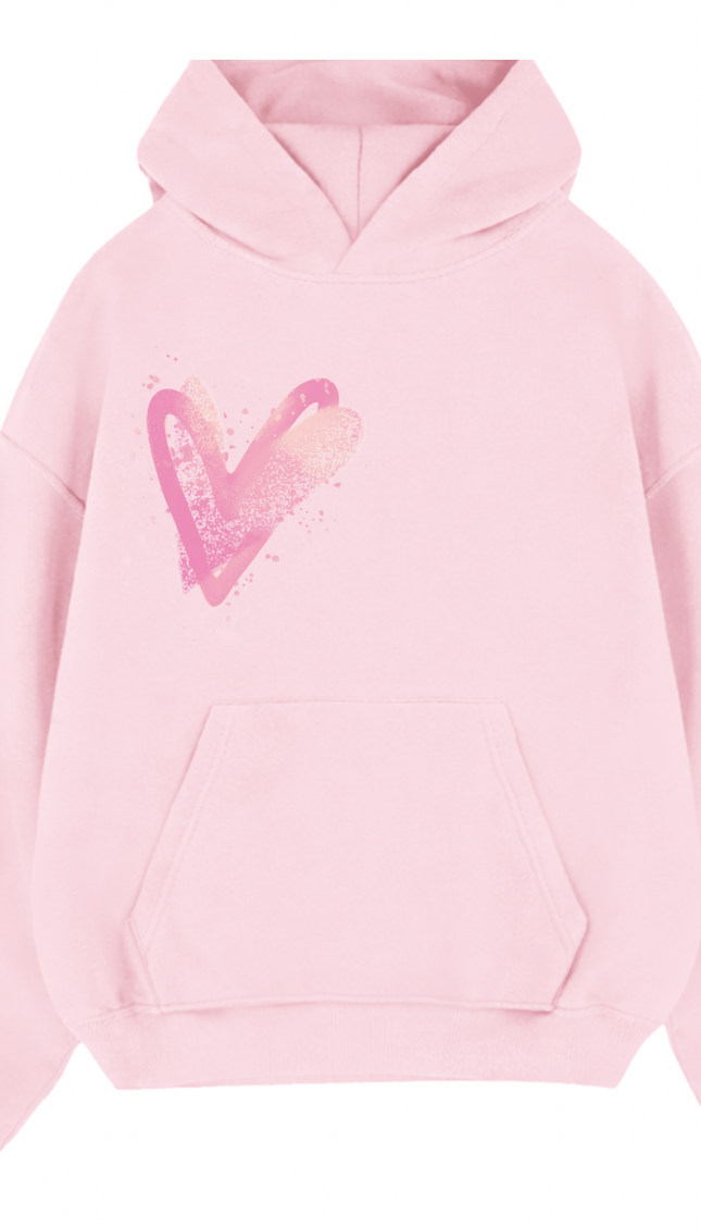 Pink Scatter Heart Printed Hoodie by Miss Runway – image 2