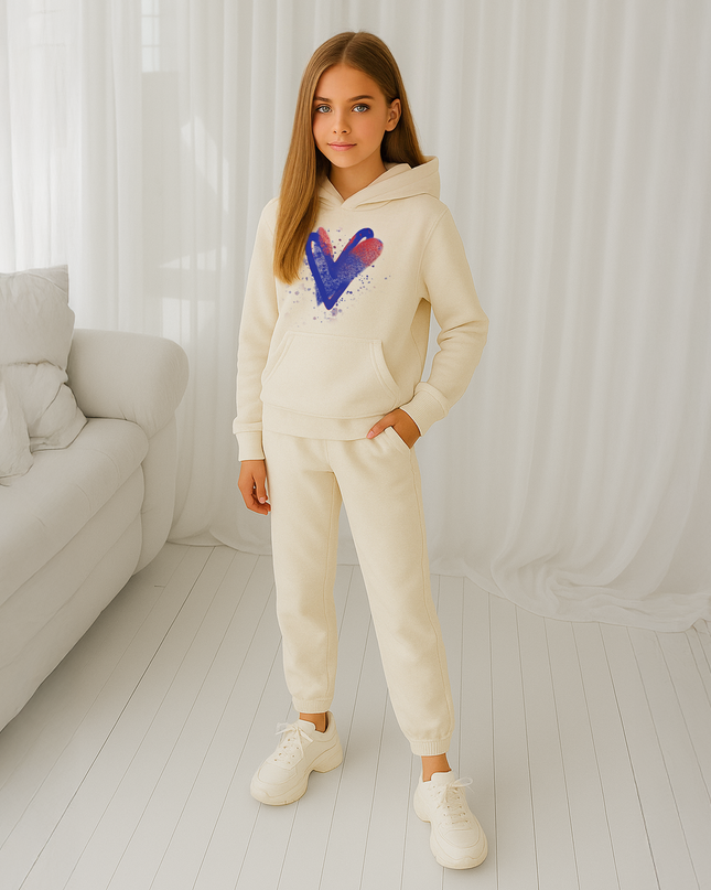 Blue/Red Scattered Hearts Printed Hooded Tracksuit Kids