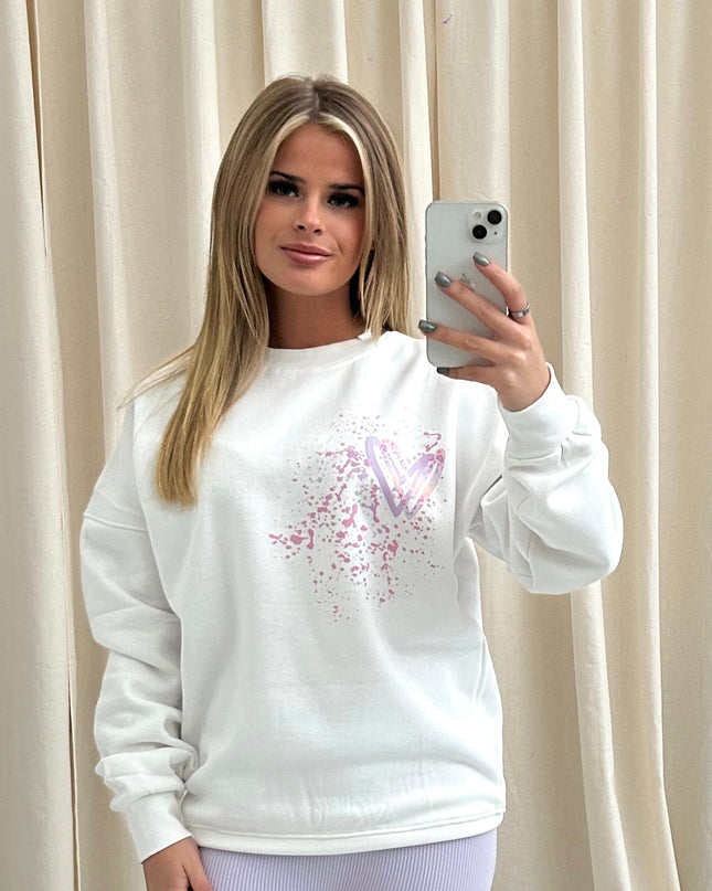 Pastel Leopard Heart Graffiti Sweatshirt White