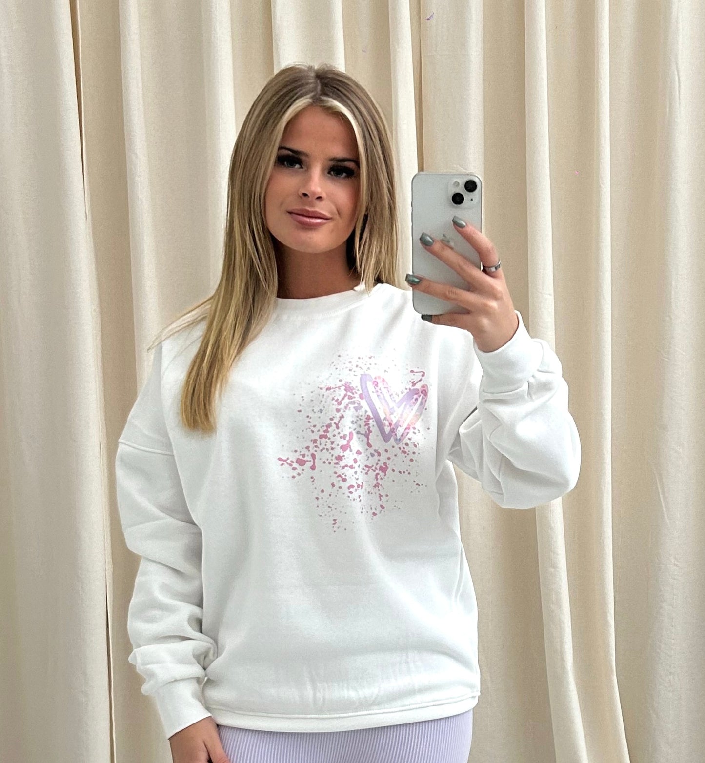 Pastel Leopard Heart Graffiti Sweatshirt White