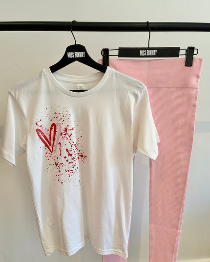 Pink/Red Heart Printed Legging Set