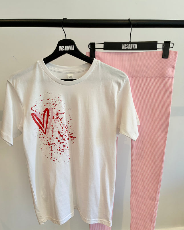 Pink/Red Heart Printed Legging Set