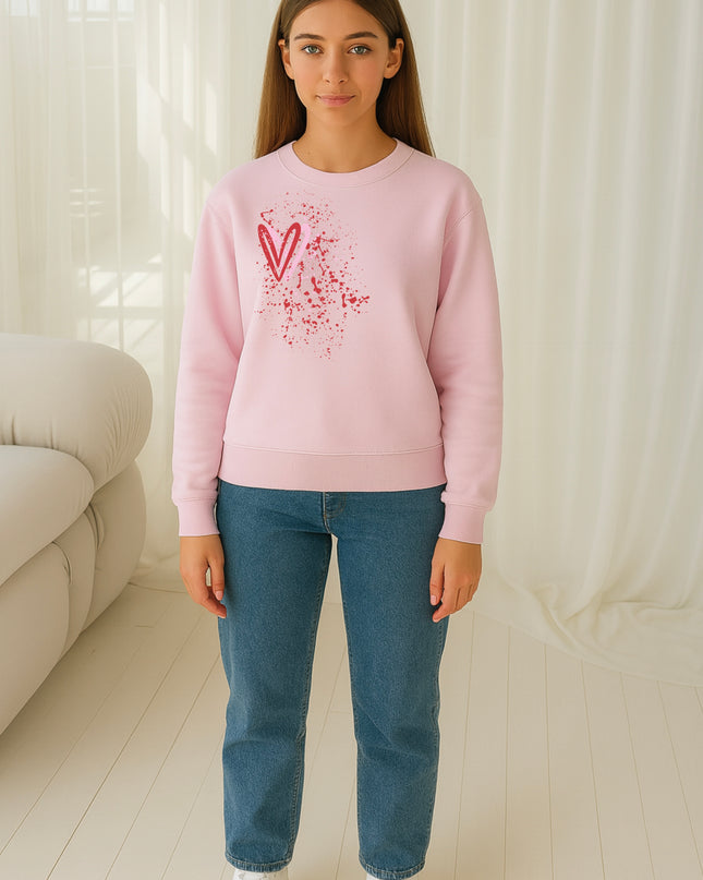 Pink/Red Heart Printed Sweatshirt