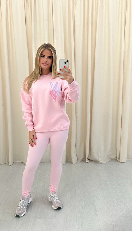 Miss Runway Pastel Heart Printed Sweatshirt & Leggings – adult printed sweatshirt and leggings set by Miss Runway