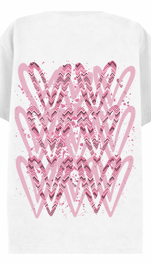 Pink Zig Zag Heart Printed T-shirt – image 5