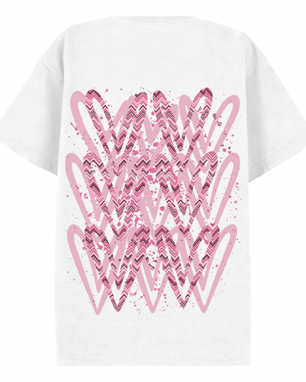 Pink Zig Zag Heart Printed T-shirt Kid