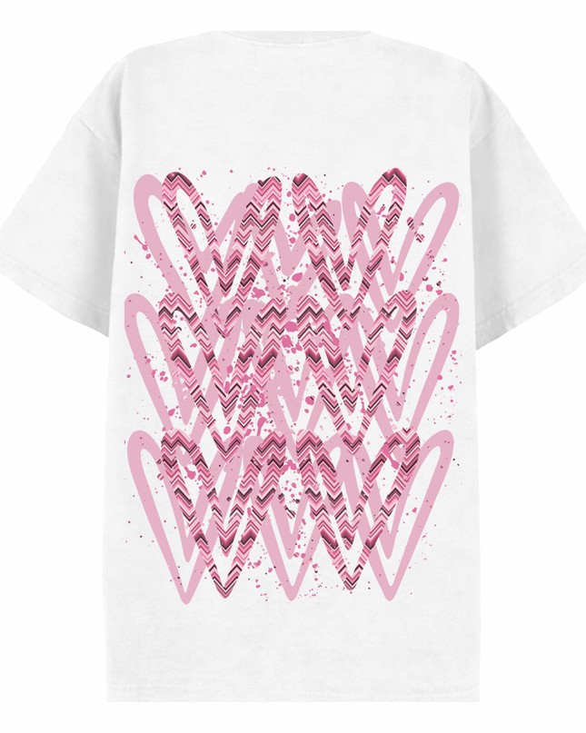 Pink Zig Zag Heart Printed T-shirt Adult