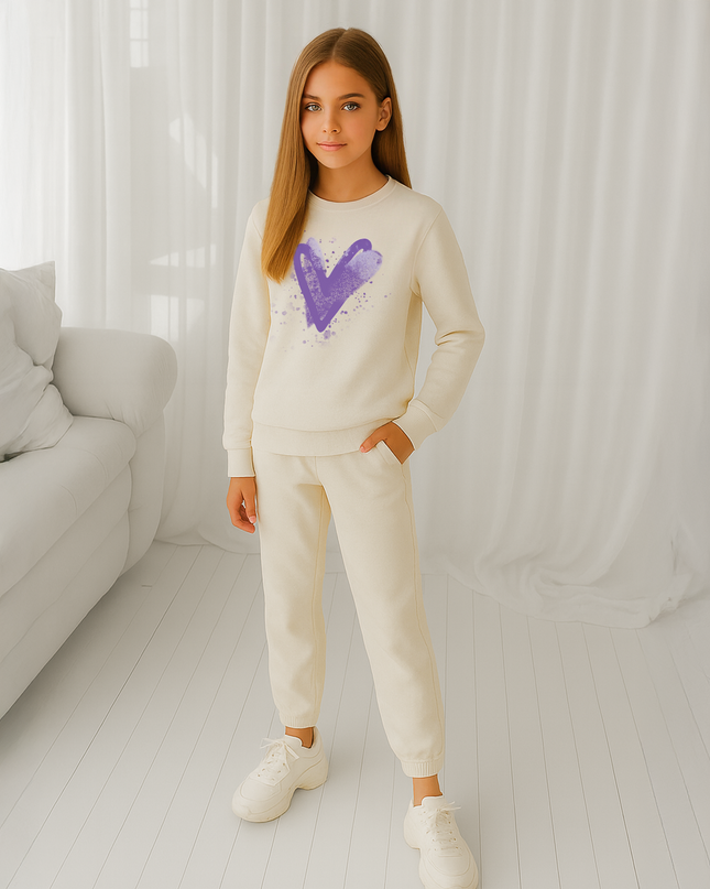 Lilac Scatter Hearts Printed Sweatshirt Tracksuit Kids
