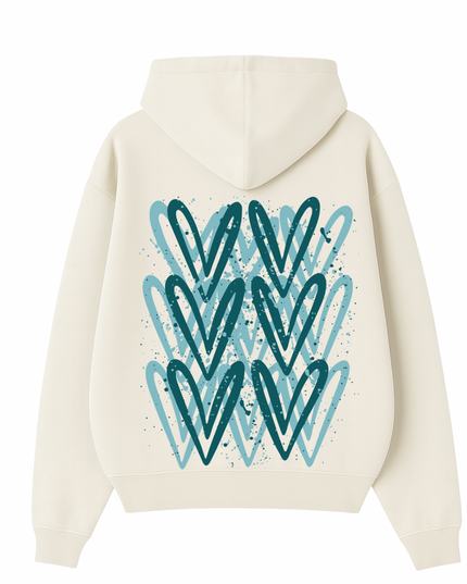 Teal Heart Printed Hoodie Kids
