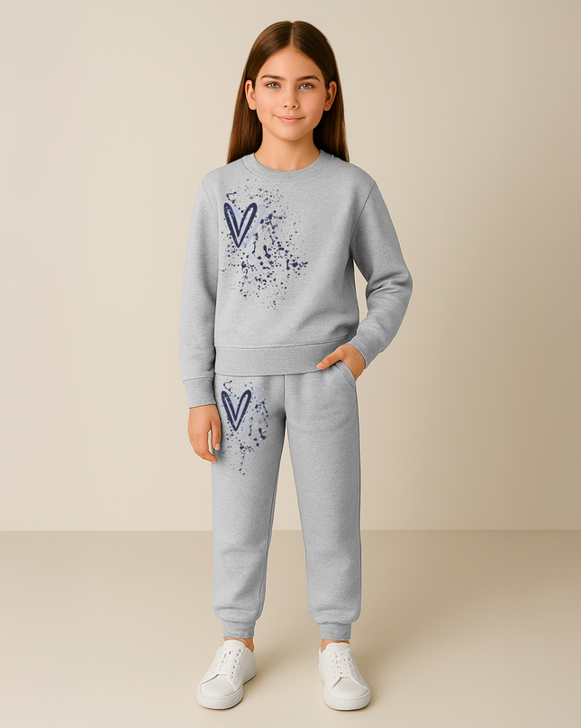 Navy Hearts Printed Sweatshirt Tracksuit Kids