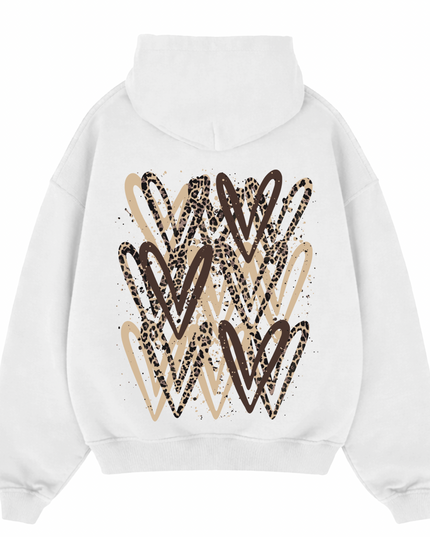 Leopard Print Heart Printed Hoodie Adults