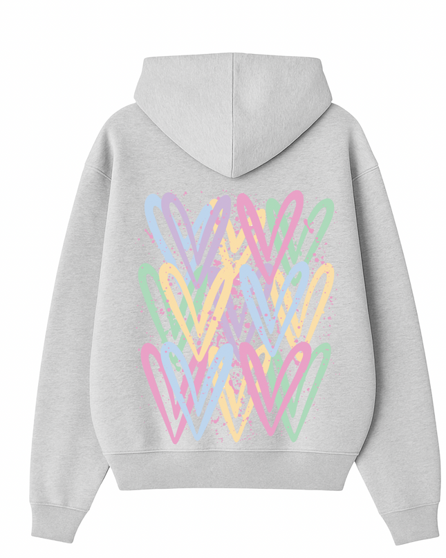 Pastel Heart Printed Hoodie Kids