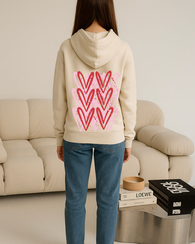 Pink/Red Heart Printed Hoodie