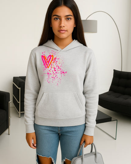 Neon Pink And Orange Heart Printed Hoodie