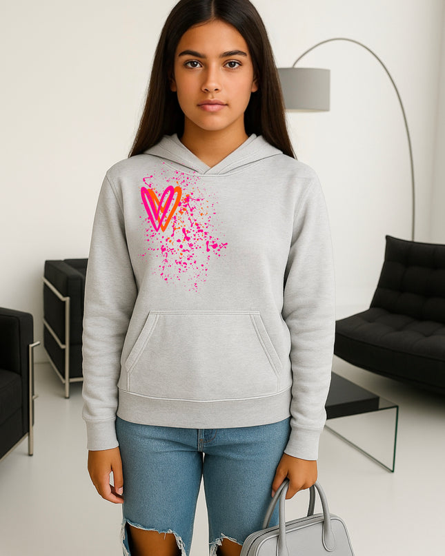Neon Pink And Orange Heart Printed Hoodie