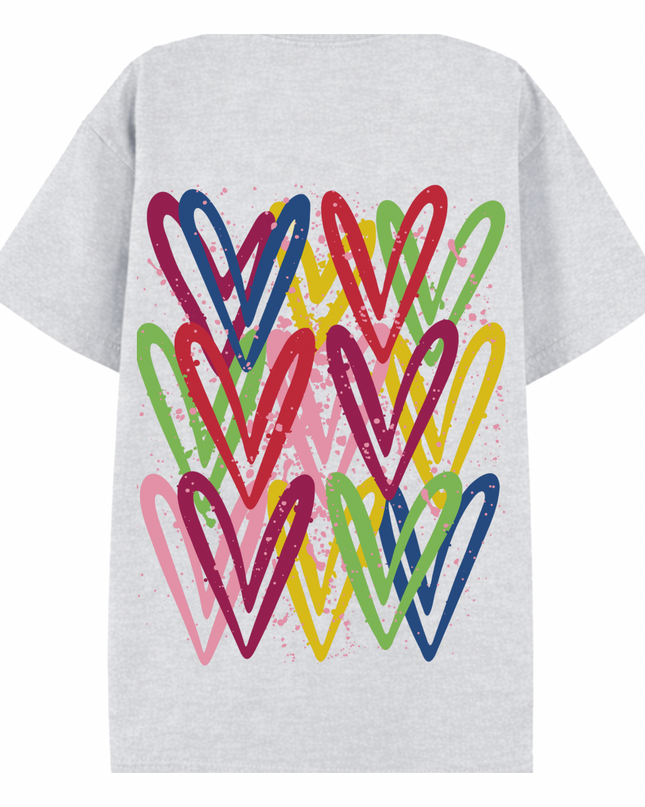 Dark Multicoloured Heart Printed T-shirt Adult