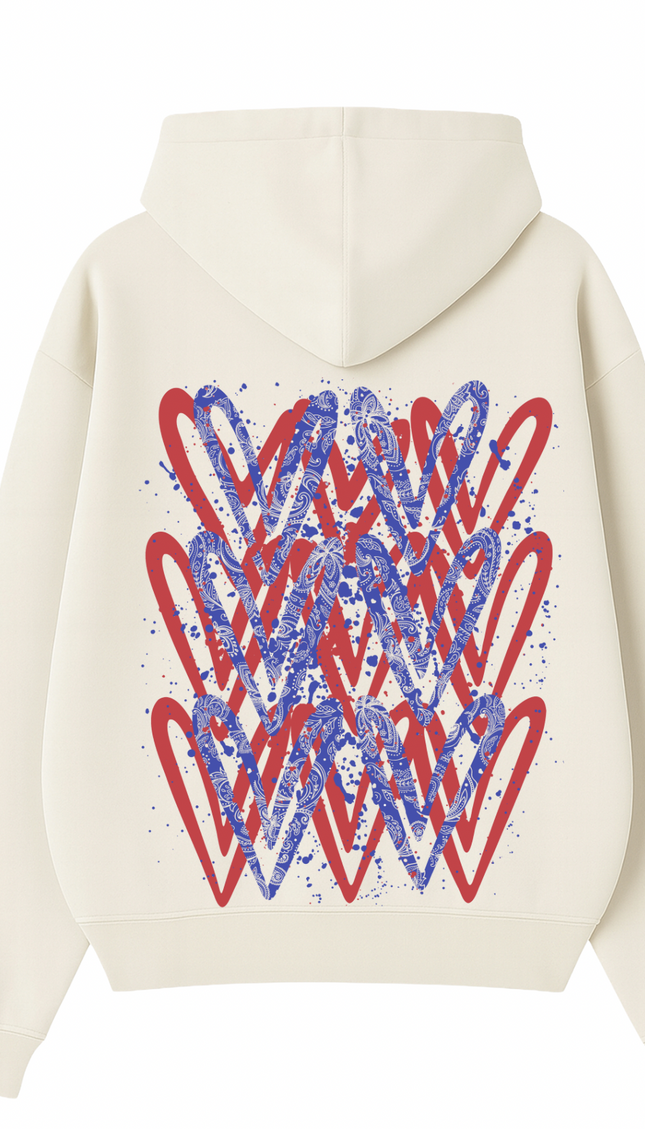 Red/Royal Paisley Heart Printed Hoodie – additional view