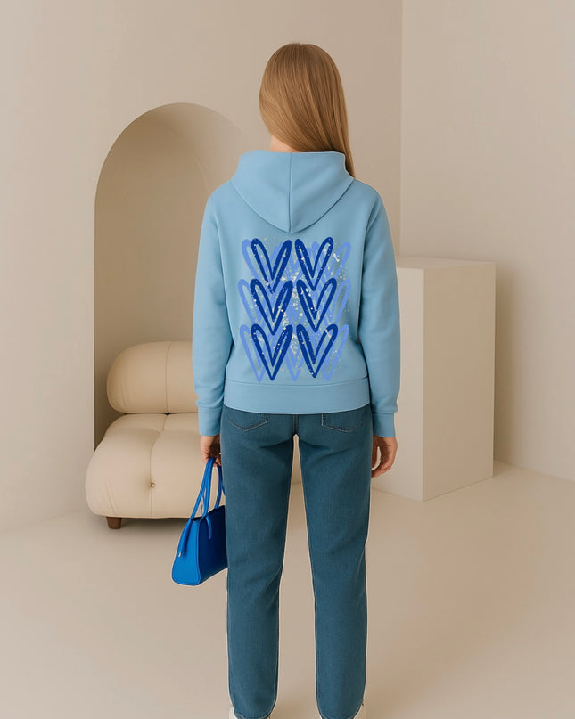 Royal Blue/Silver Heart Printed Hoodie