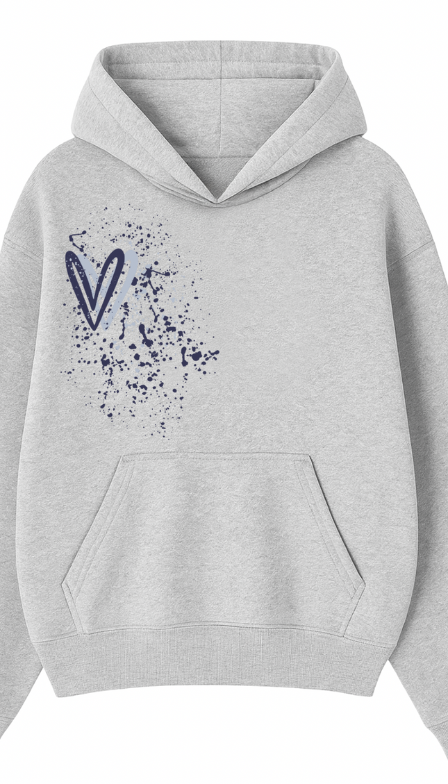Navy Blue Heart Printed Hoodie – image 6