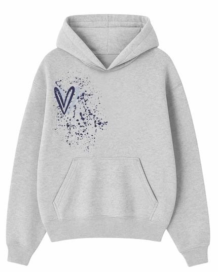 Navy Blue Heart Printed Hoodie Adults