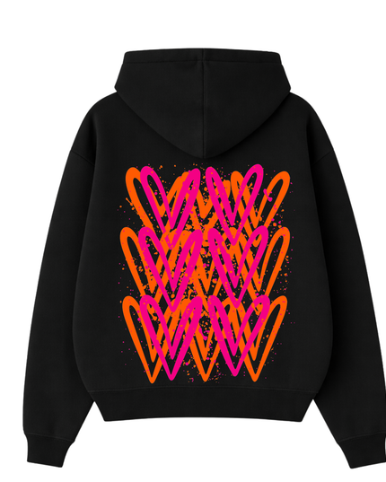 Neon Heart Printed Hoodie Adults