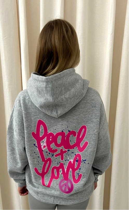 Peace & Love Graffiti Hoodie Grey