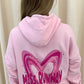 Miss Runway Pink Heart Graffiti Ruched Hoodie Pink