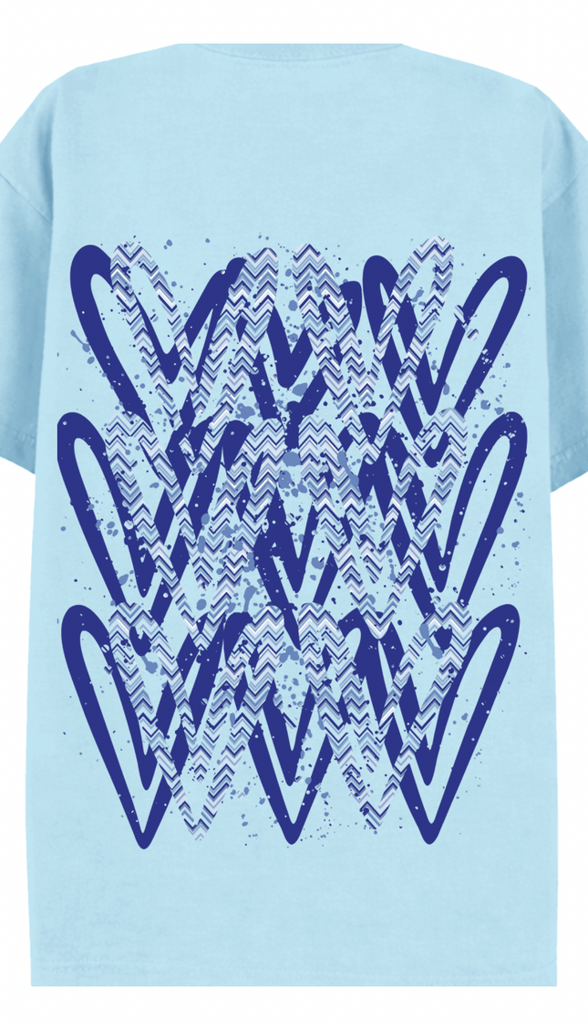 Royal Blue Zig Zag Heart Printed T-shirt – image 5