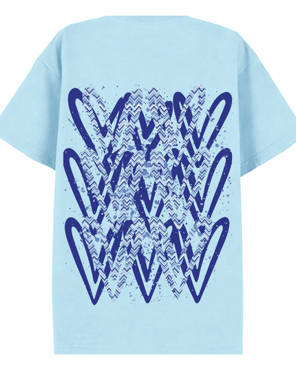 Royal Blue Zig Zag Heart Printed T-shirt Adult