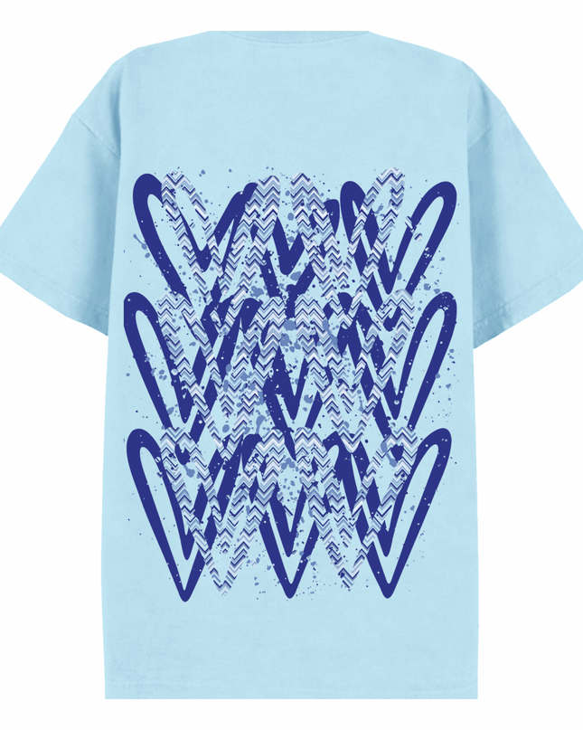 Royal Blue Zig Zag Heart Printed T-shirt Adult