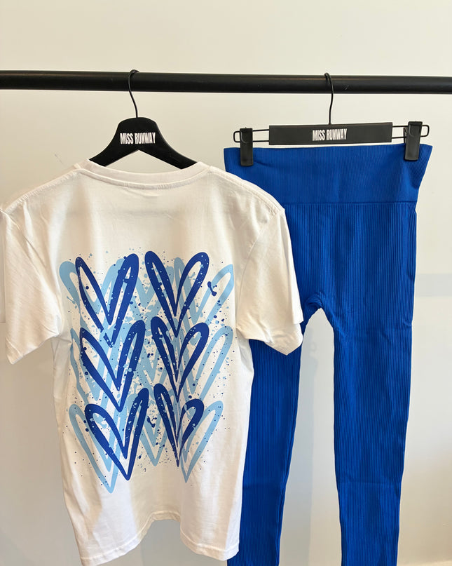Royal Blue Heart Printed Legging Set